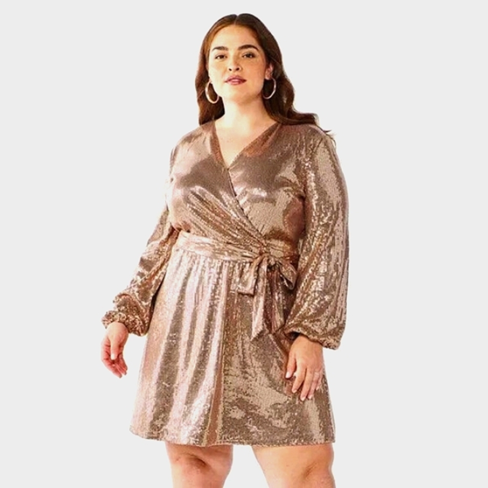 RESERVED Cara Santana x Nine West Womens Long Sleeve Sequin Faux-Wrap Emerald - Picture 2 of 7